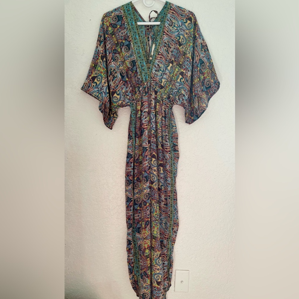 Rhea Rubi V Neck Jumpsuit in Teal And Burgundy Size OS NWT - Picture 5 of 8